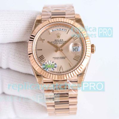 TWB Swiss replica Rolex 2836 Day-Date II Presidential Rose Gold Roman Dial 40mm watch 